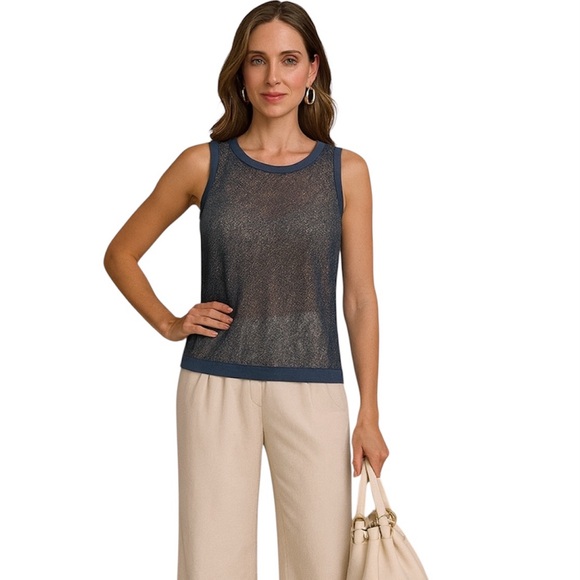 Donna Karan Tops - Donna Karan NY Sequin Crochet Sleeveless Top in Navy Size Large NWT